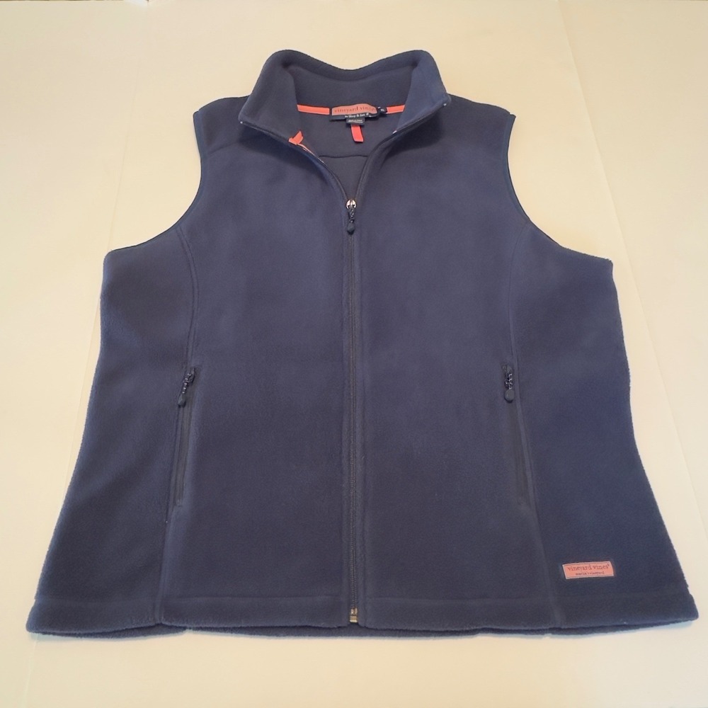 Vineyard Vines Women's XL Navy Blue Fleece Full Zip Shep & Ian Vest Pockets
